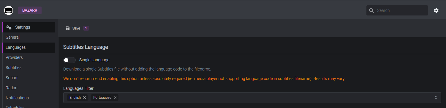 Bazarr Languages