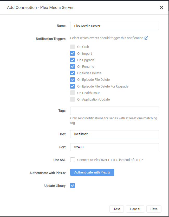 Sonarr Plex configuration