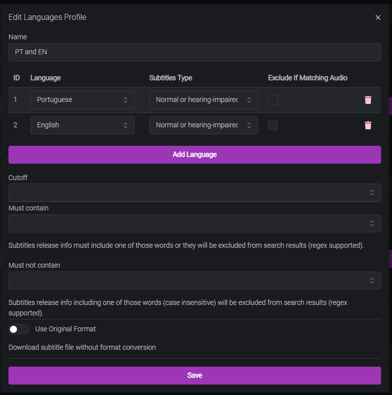 Bazarr Languages Profile
