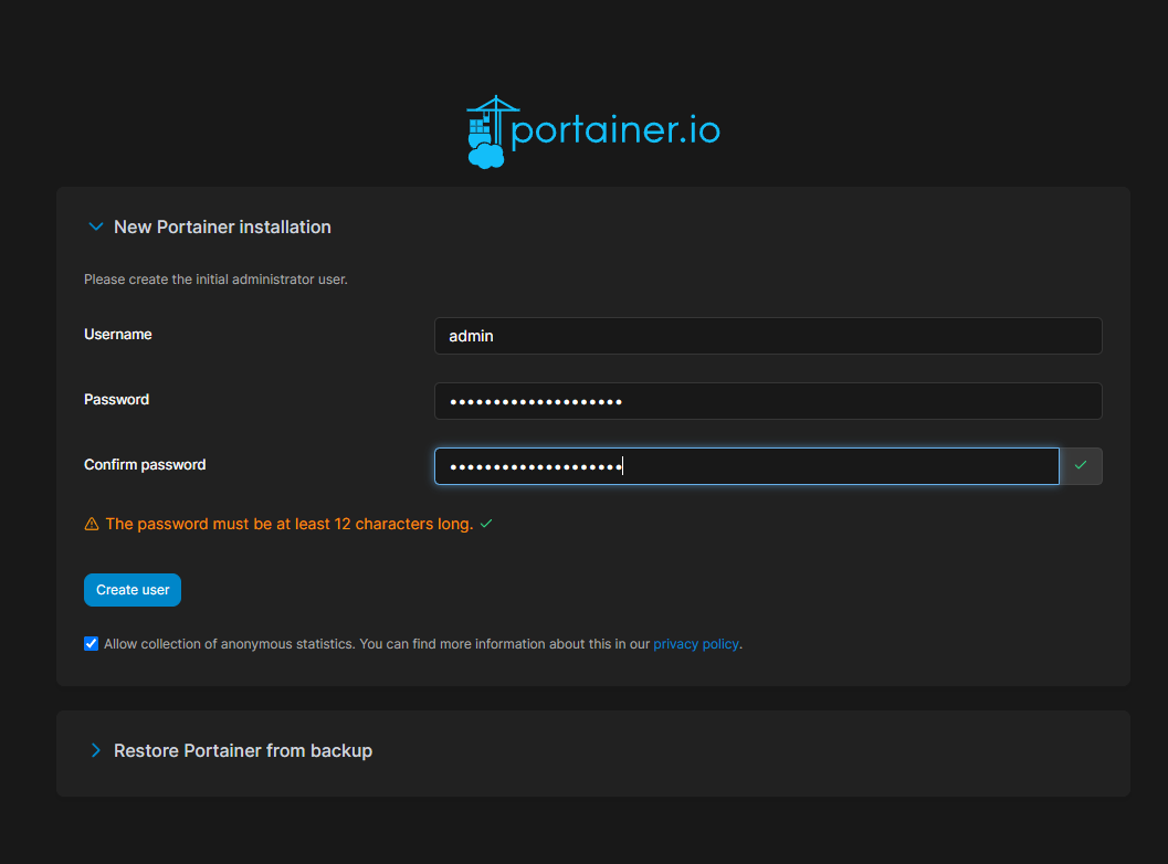 Portainer Admin Creation