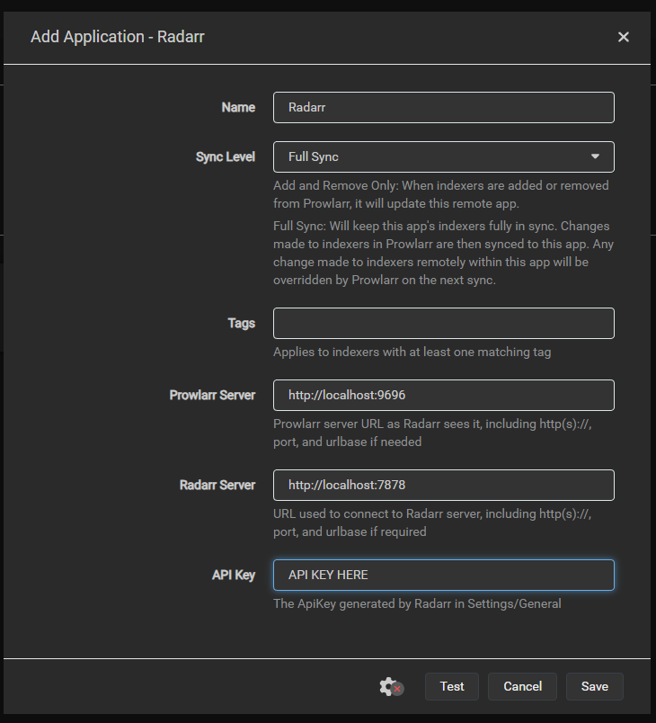Prowlarr add Sonarr App